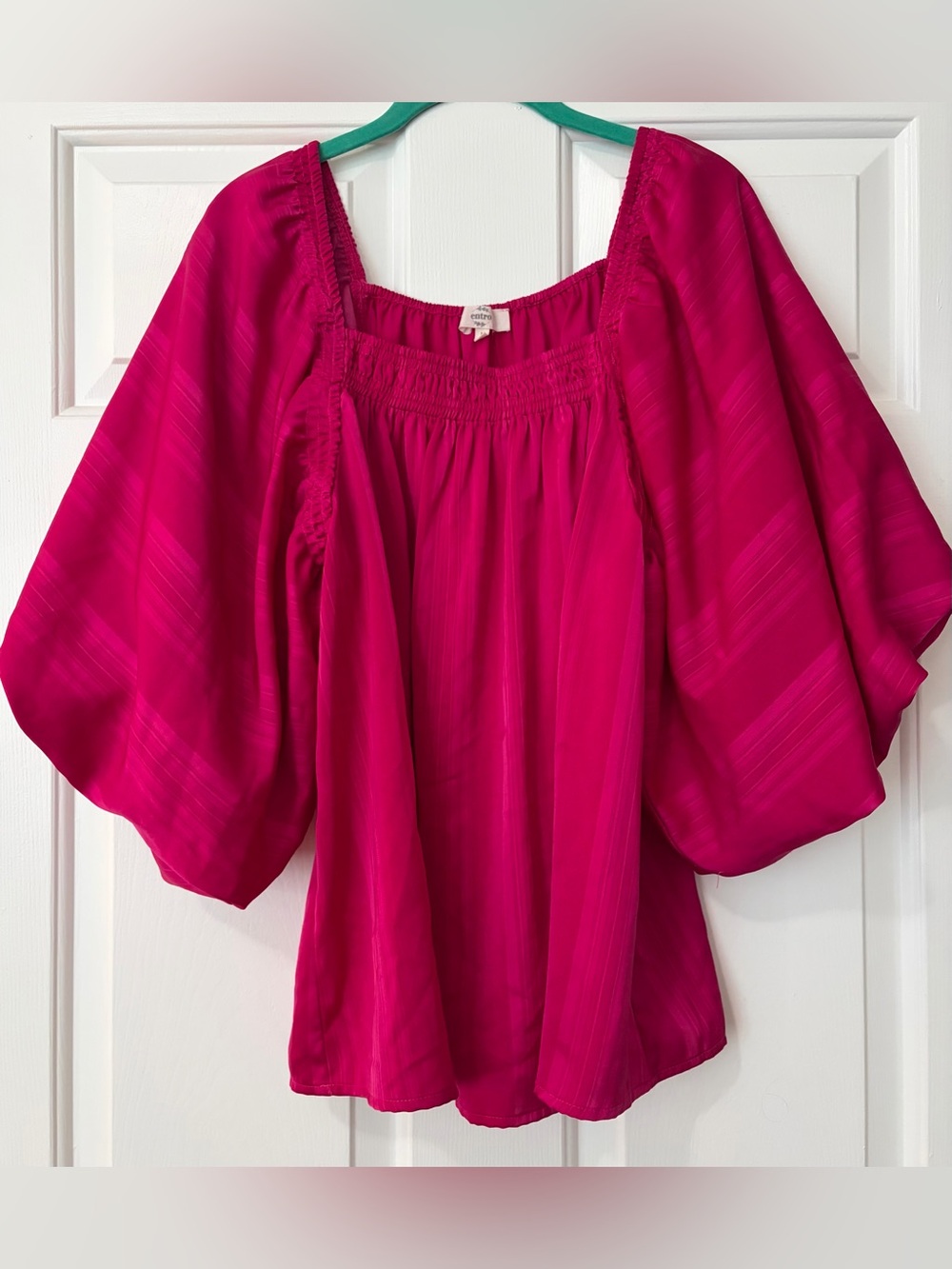 Entro Magenta Satin Striped Puff Sleeve Blouse